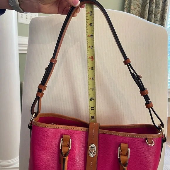 Dooney & Bourke Hot Pink Pebbled Leather Satchel with Tan Trim - Picture 7 of 9